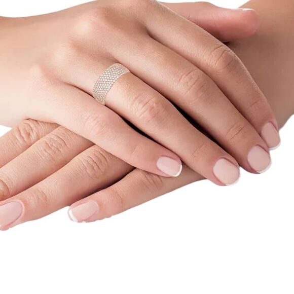 Macy’s 14k Rose Gold over sterling silver row multi row cubic zirconia Band Ring - Picture 3 of 6